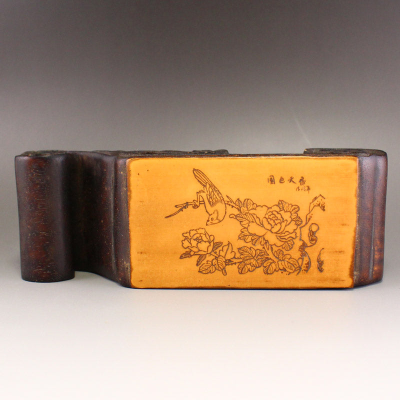 Vintage Chinese Zitan Wood Inlay Bamboo Ink Rest