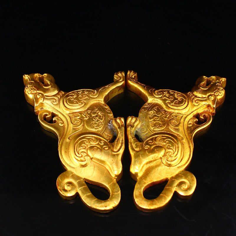 A Pair Chinese Gilt Gold Bronze Tiger General Token