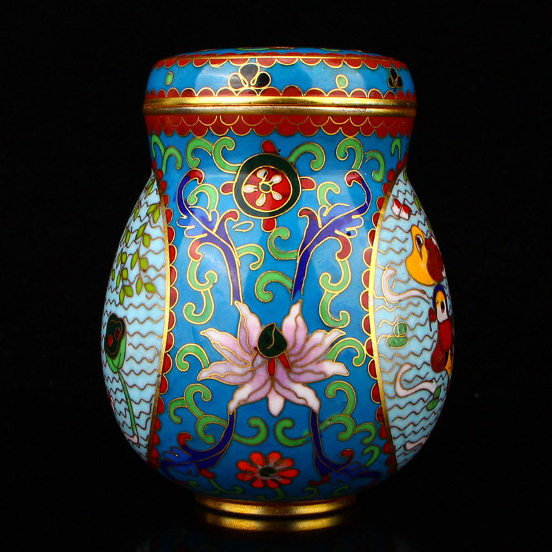 Chinese Gilt Edge Bronze Cloisonne Mandarin Duck Cricket Pot