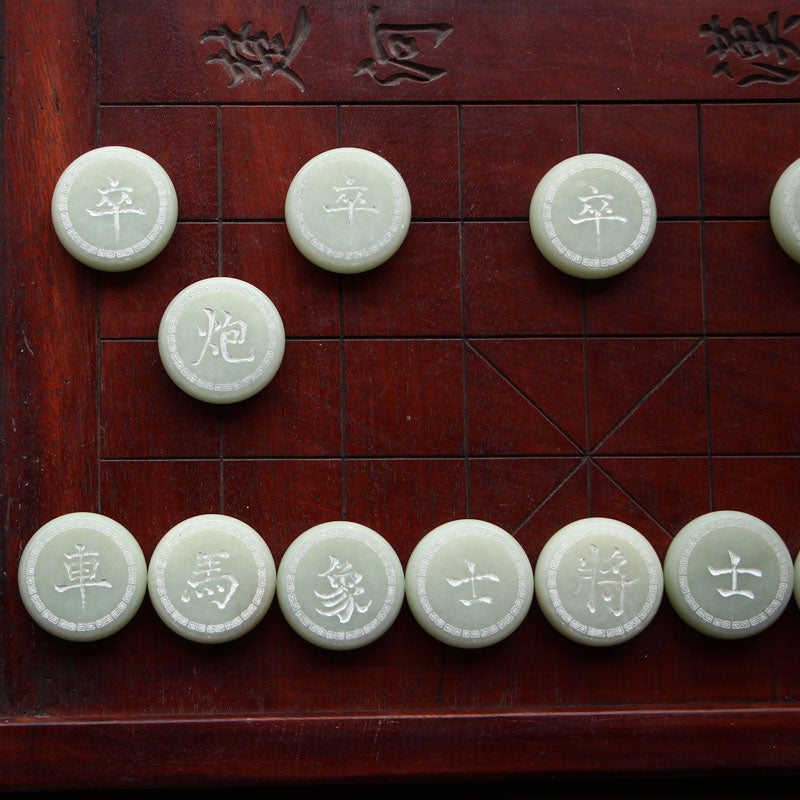 A Set Natural White Hetian Jade Chess