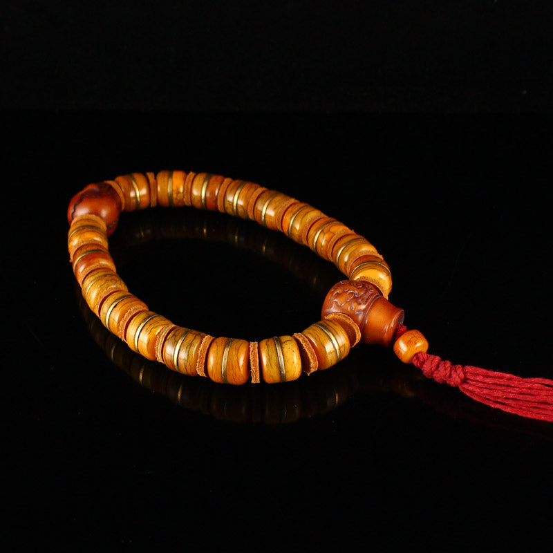 Old Bone Inlay Brass Beads Bracelet
