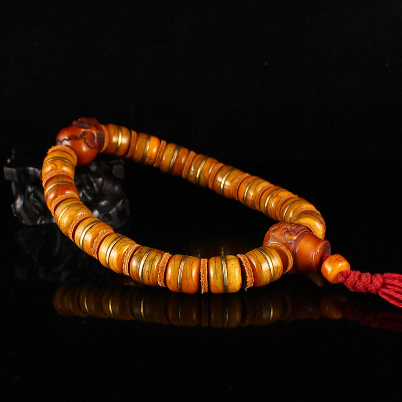 Old Bone Inlay Brass Beads Bracelet