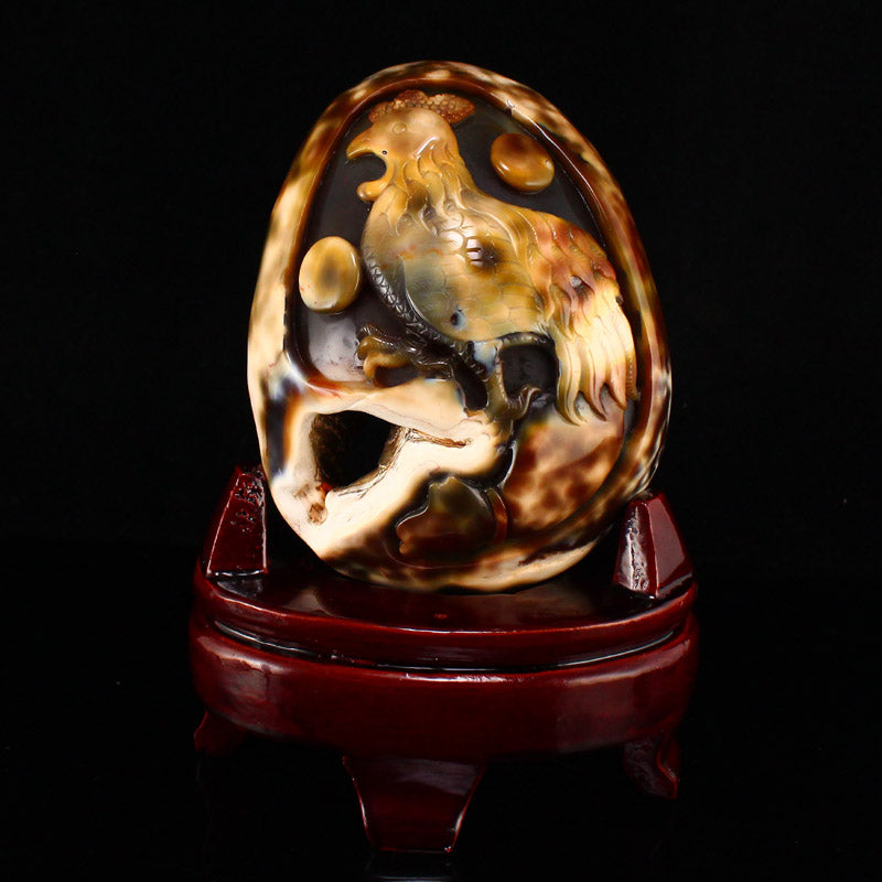 Agate Carved Rooster Statue