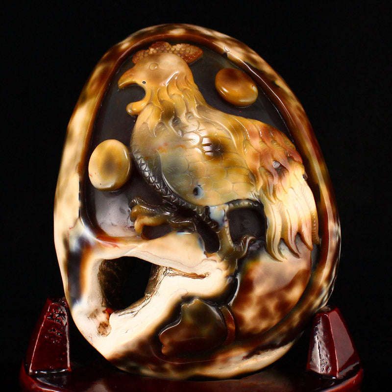 Agate Carved Rooster Statue