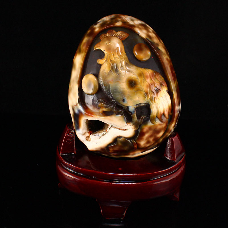 Agate Carved Rooster Statue