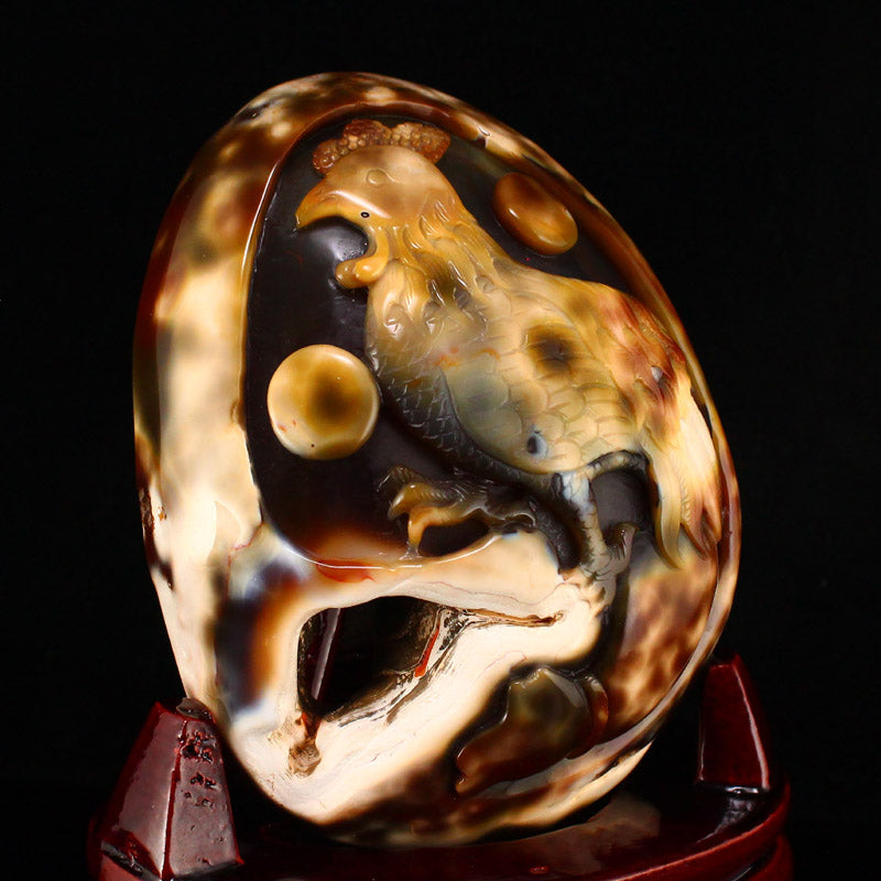 Agate Carved Rooster Statue