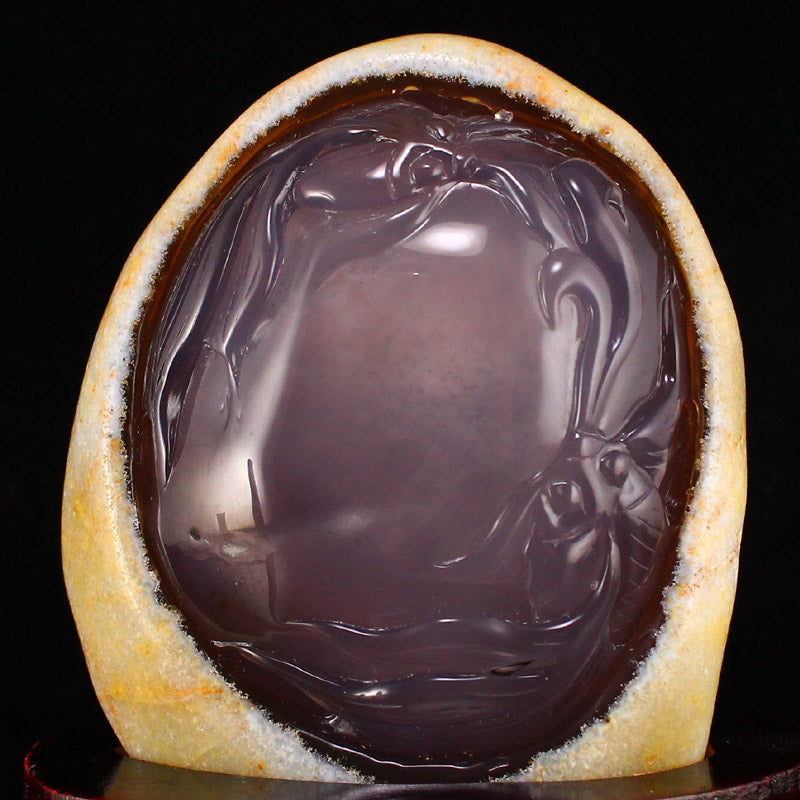 Chinese Natural Agate Carved Double Fish Design Statue w Certificate