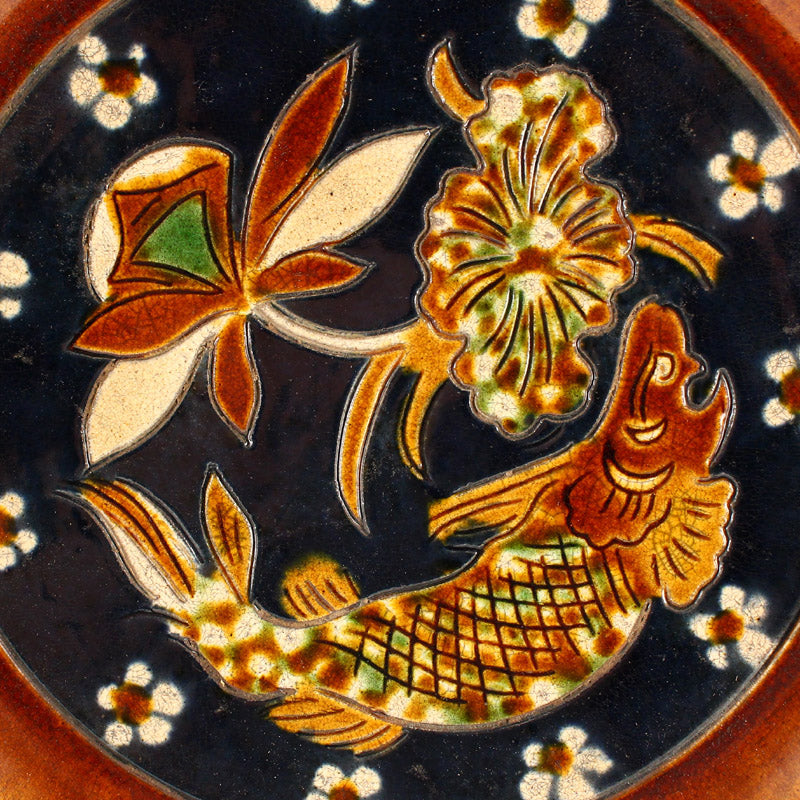 Beautiful Liao Sancai Poetic Prose Dragon Fish Design Porcelain Plate