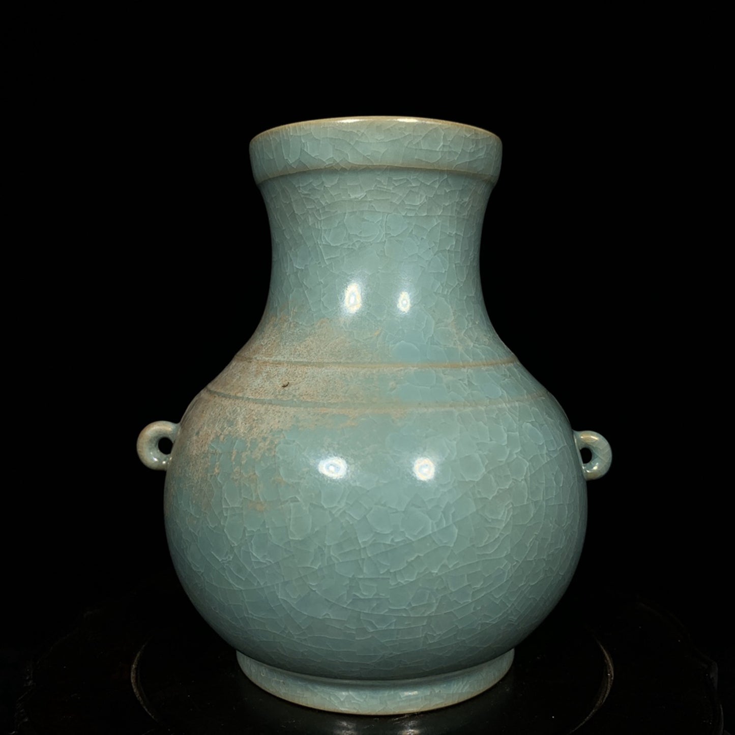 Chinese Ru Kiln Blue Glaze Double Ears Porcelain Vase
