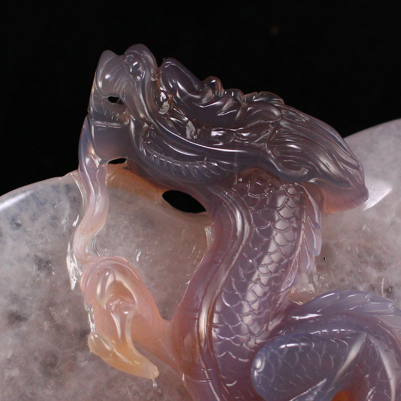 Natural Agate High Relief Fortune Dragon Statue w Certificate
