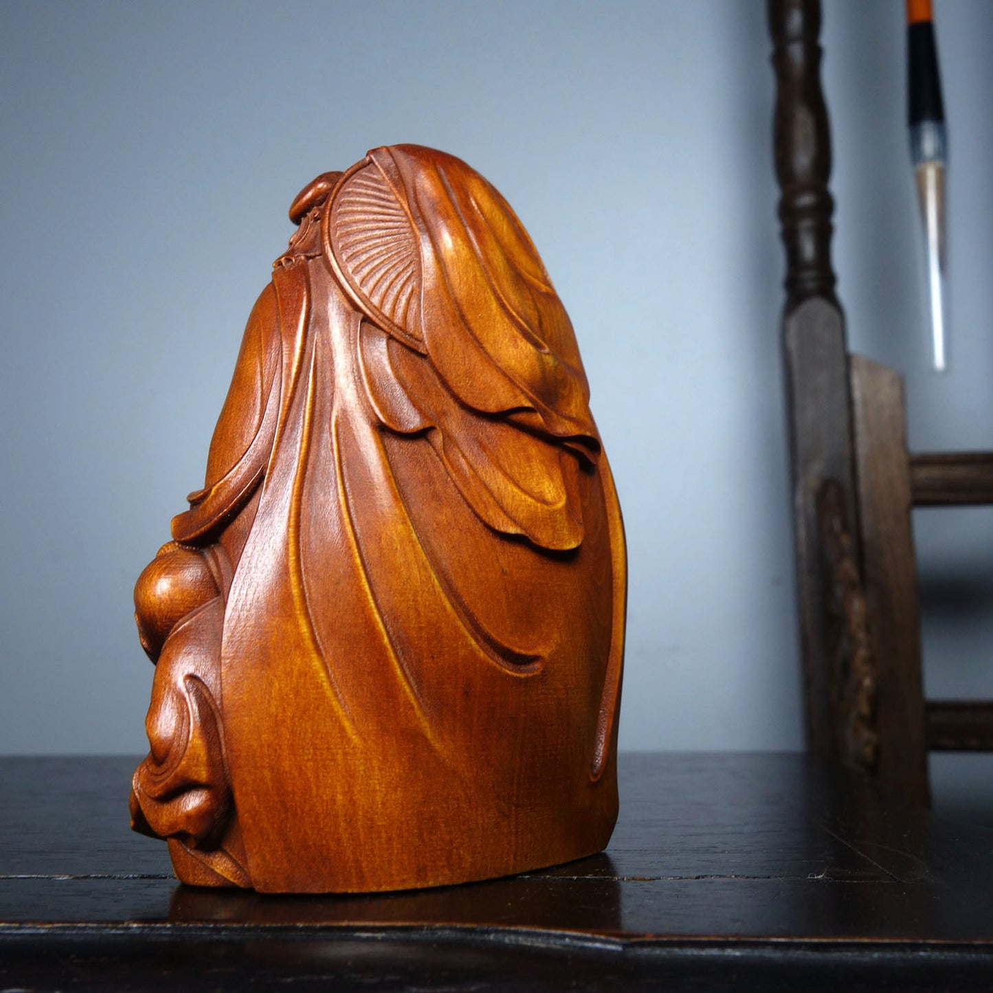 Chinese Boxwood Wood Carved Longevity Taoism Deity Statue