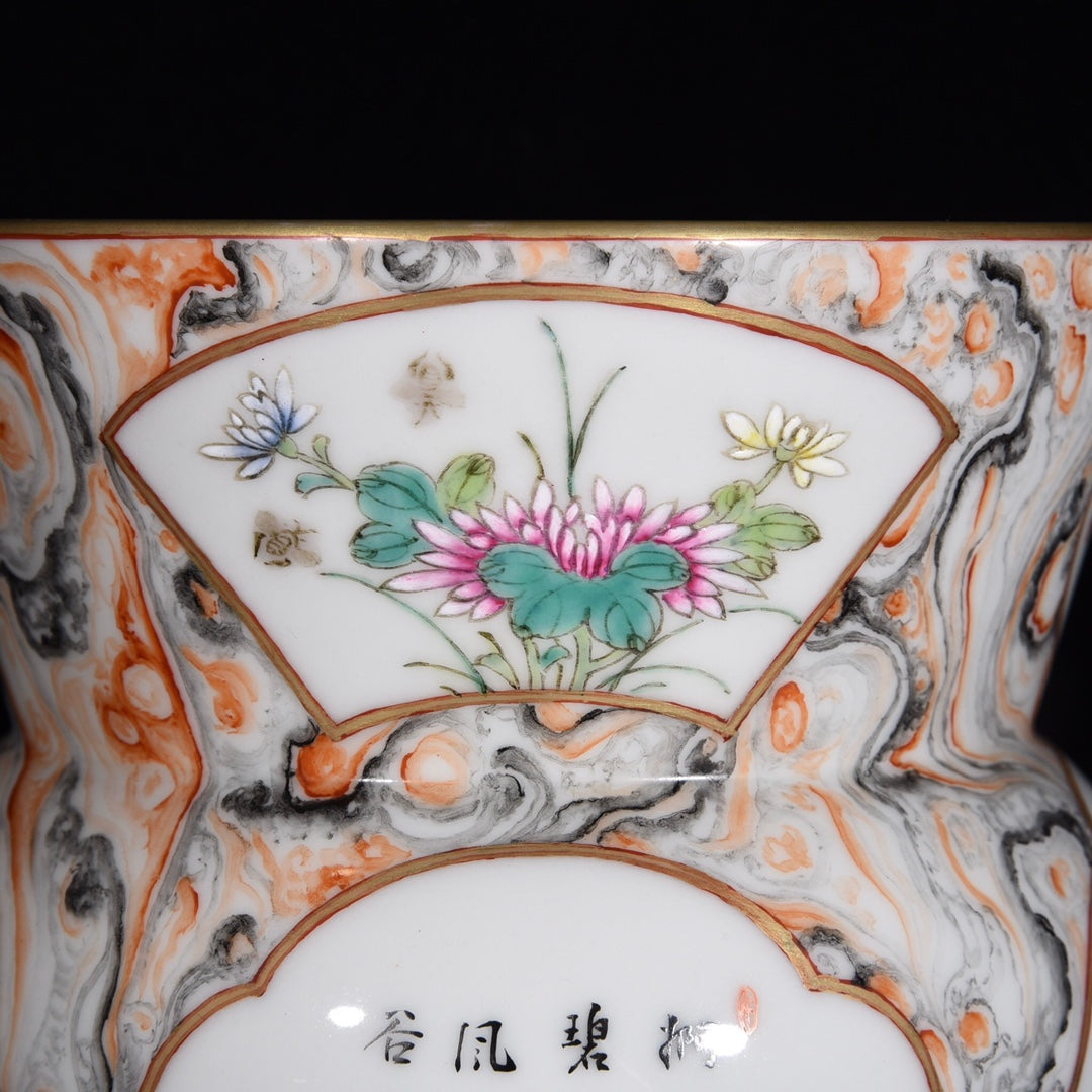 Chinese Gilt Edge Famille Rose Flower Design Porcelain Pot