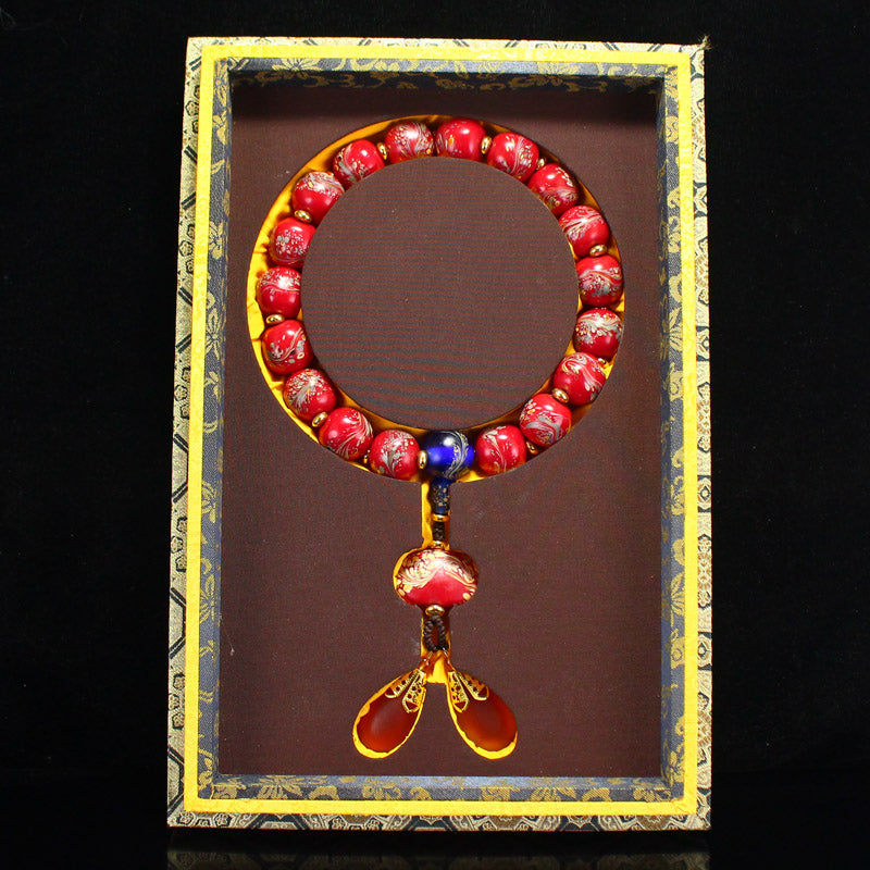 Chinese Peking Glass Beads Bracelet w Box