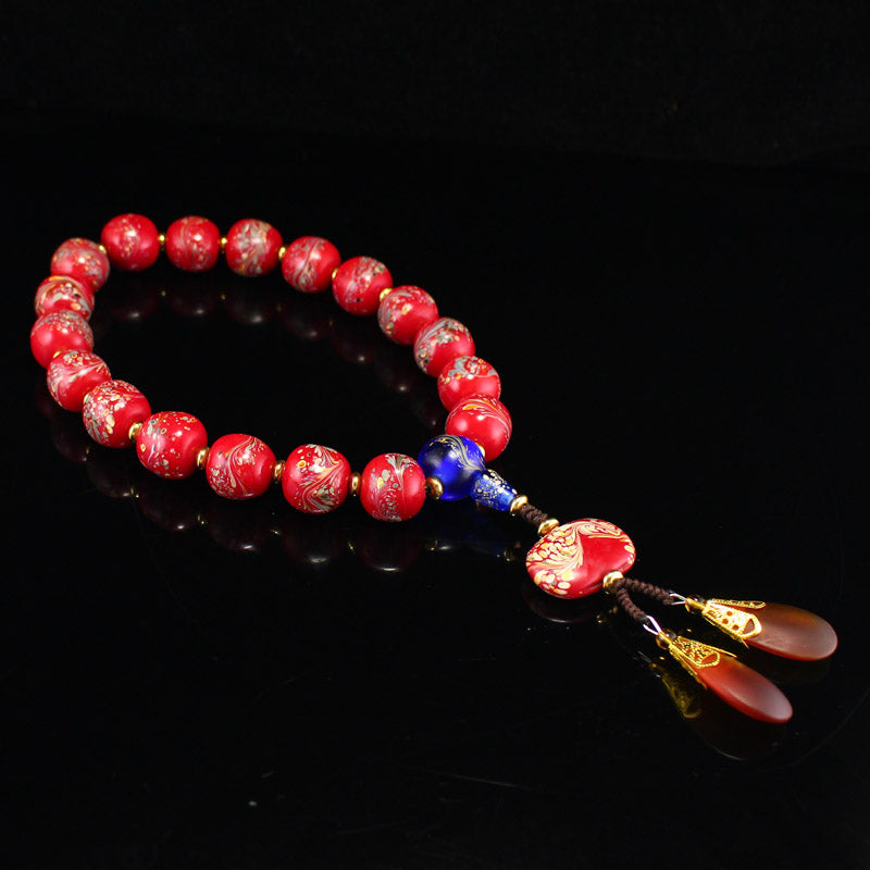 Chinese Peking Glass Beads Bracelet w Box
