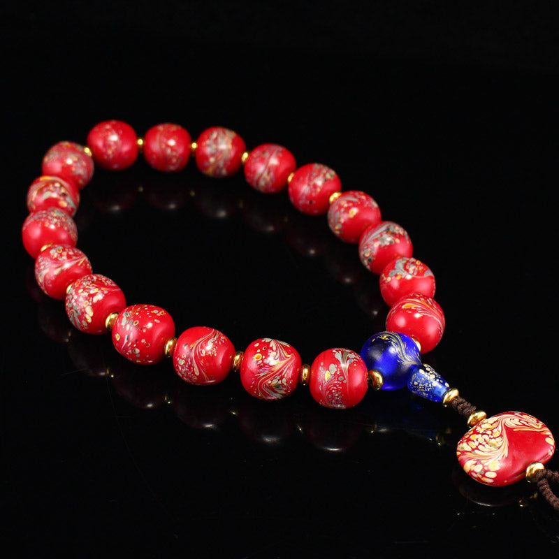 Chinese Peking Glass Beads Bracelet w Box