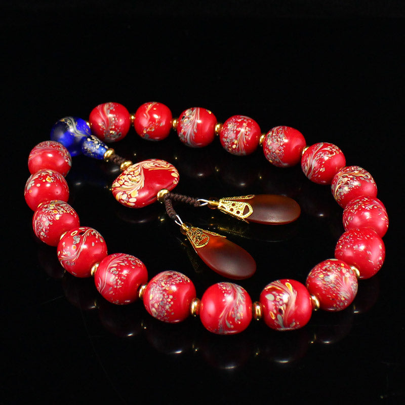 Chinese Peking Glass Beads Bracelet w Box