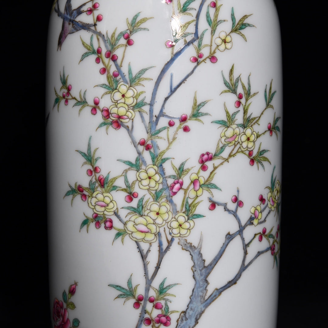 Chinese Famille Rose Plum Flower & Magpie Design Porcelain Vase