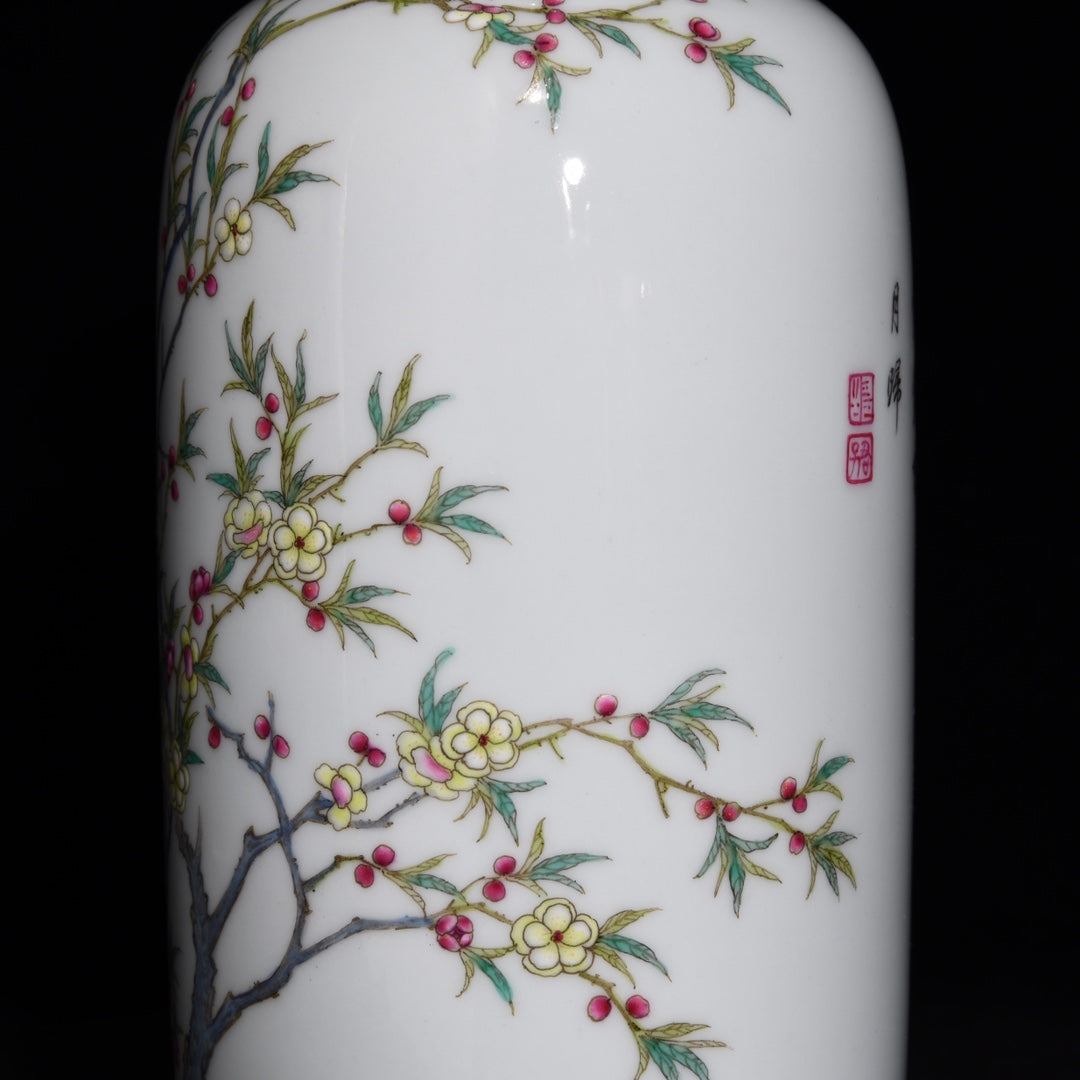 Chinese Famille Rose Plum Flower & Magpie Design Porcelain Vase