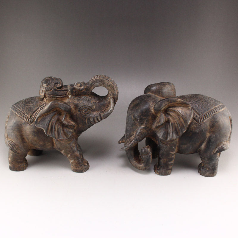 A Pair Vintage Stone Carved Elephant Statues