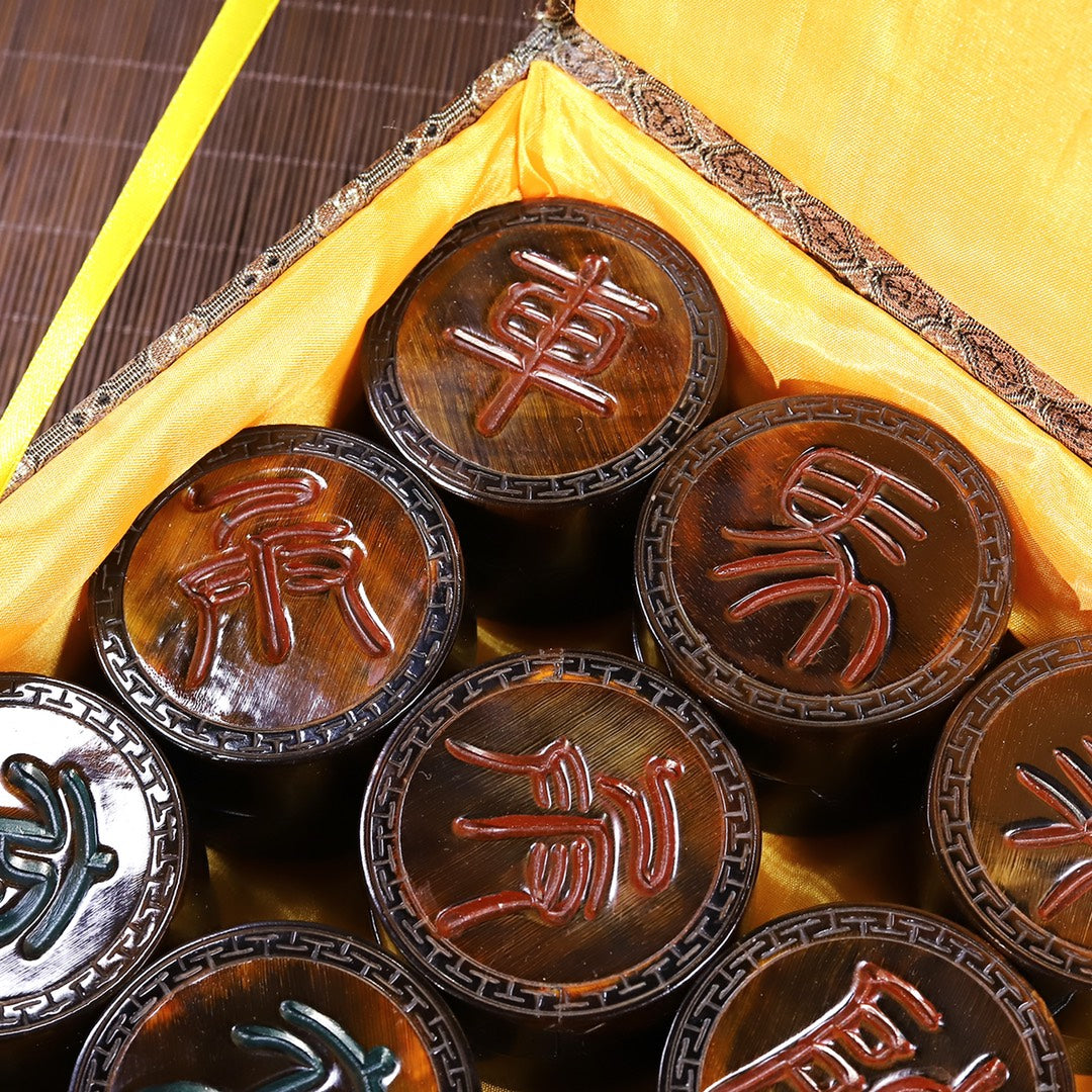 A Set Vintage Ox Horn Carved Chinese Chess