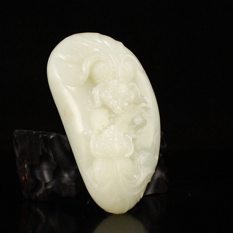 Chinese Natural Hetian Jade Fortune Goldfish Pendant w Certificate