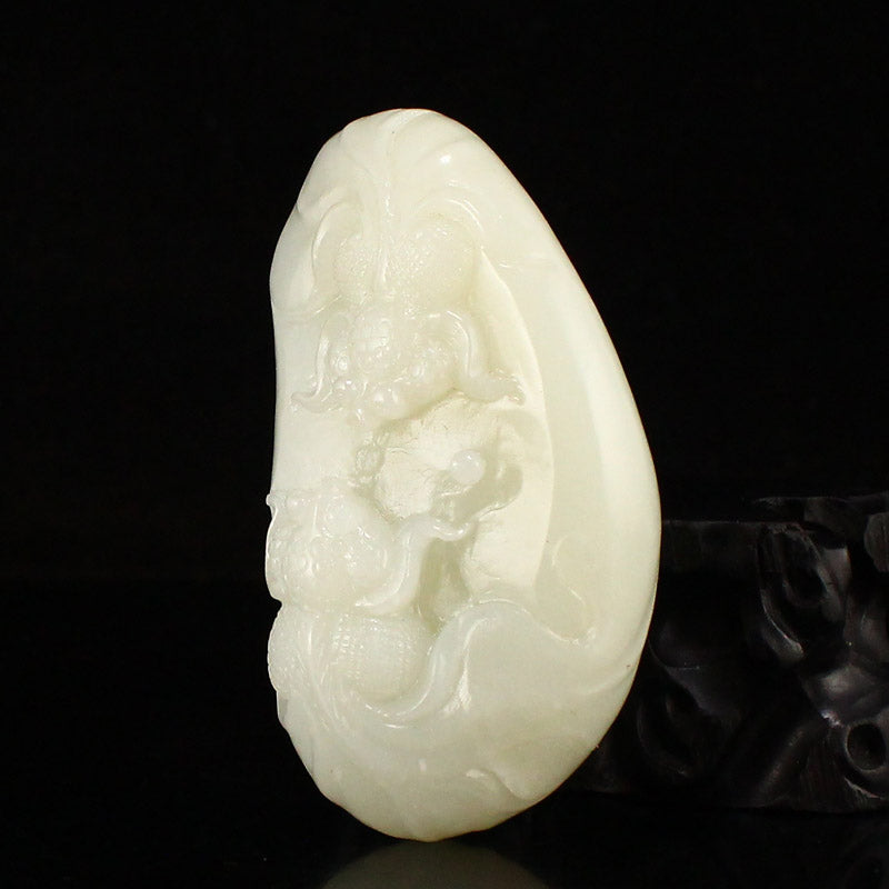 Chinese Natural Hetian Jade Fortune Goldfish Pendant w Certificate
