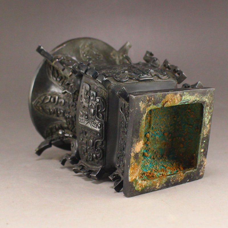 Vintage Chinese Bronze High Relief Beast Head Incense Burner