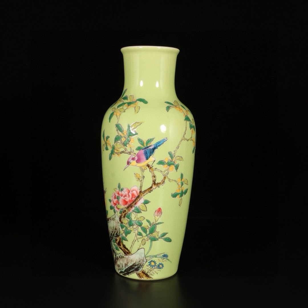 A Pair Chinese Famille Rose Flower Bird Design Porcelain Vases