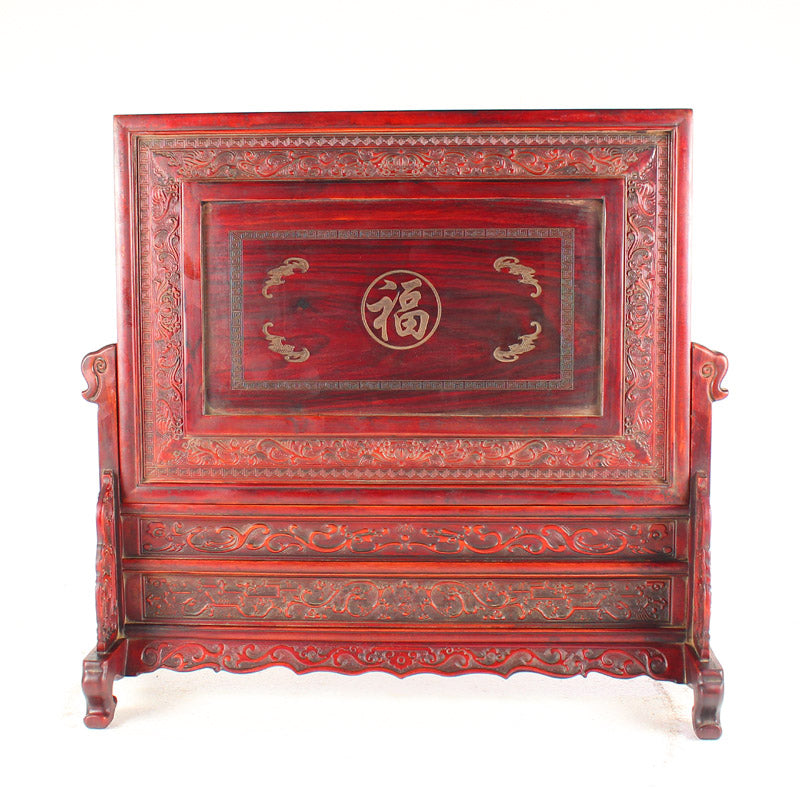 Vintage Chinese Wood Low Relief Pine Tree & Taoism Deity Fukurokuju Design Screen