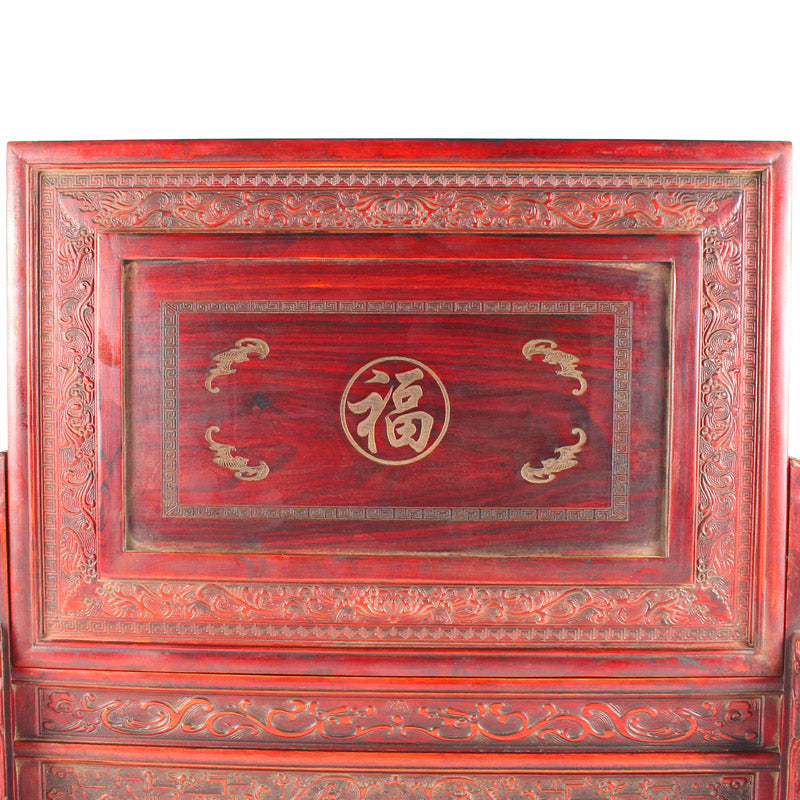 Vintage Chinese Wood Low Relief Pine Tree & Taoism Deity Fukurokuju Design Screen