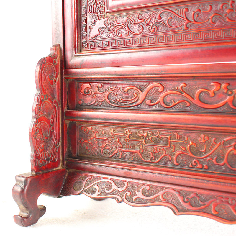 Vintage Chinese Wood Low Relief Pine Tree & Taoism Deity Fukurokuju Design Screen