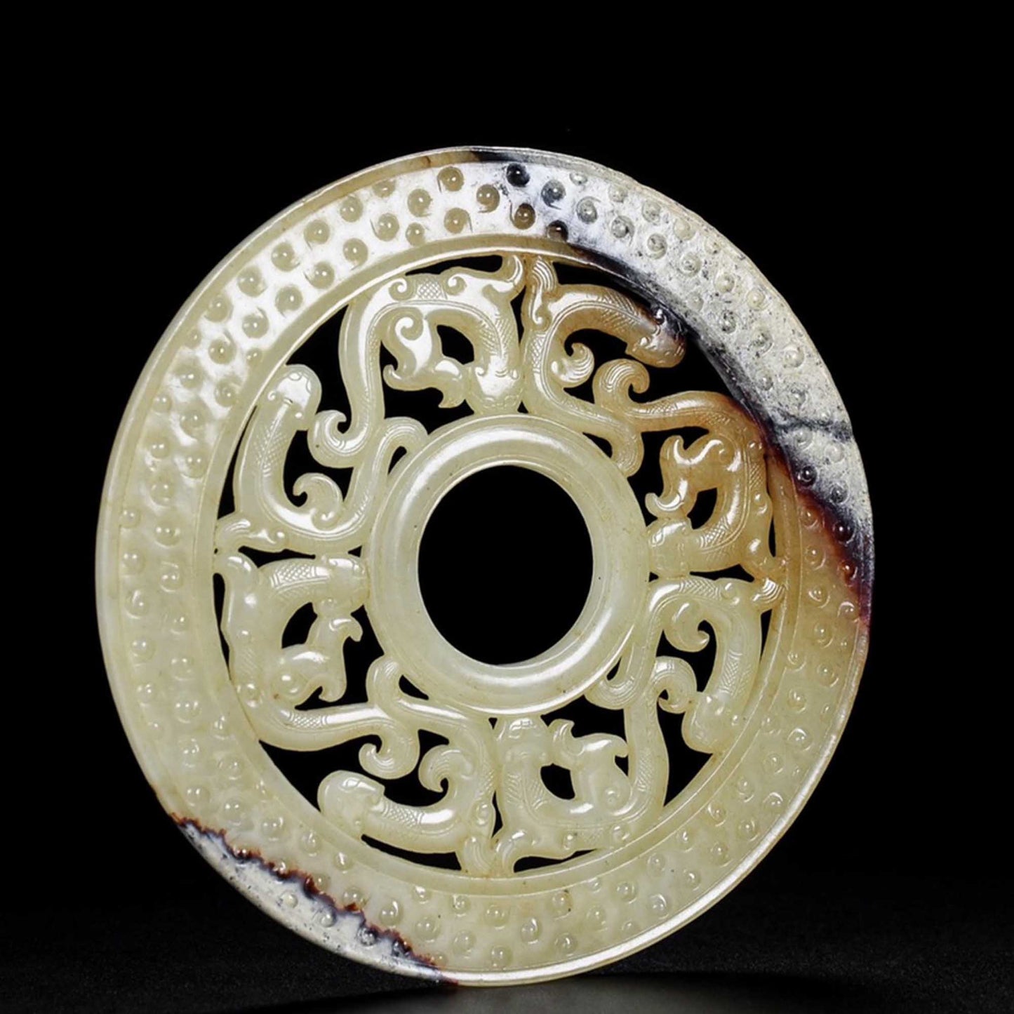 Openwork Old Chinese Hetian Jade Chi Dragon Jade Bi