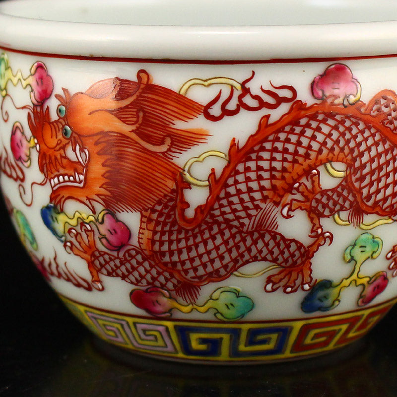 Chinese Famille Rose Dragon Phoenix Design Porcelain Cup
