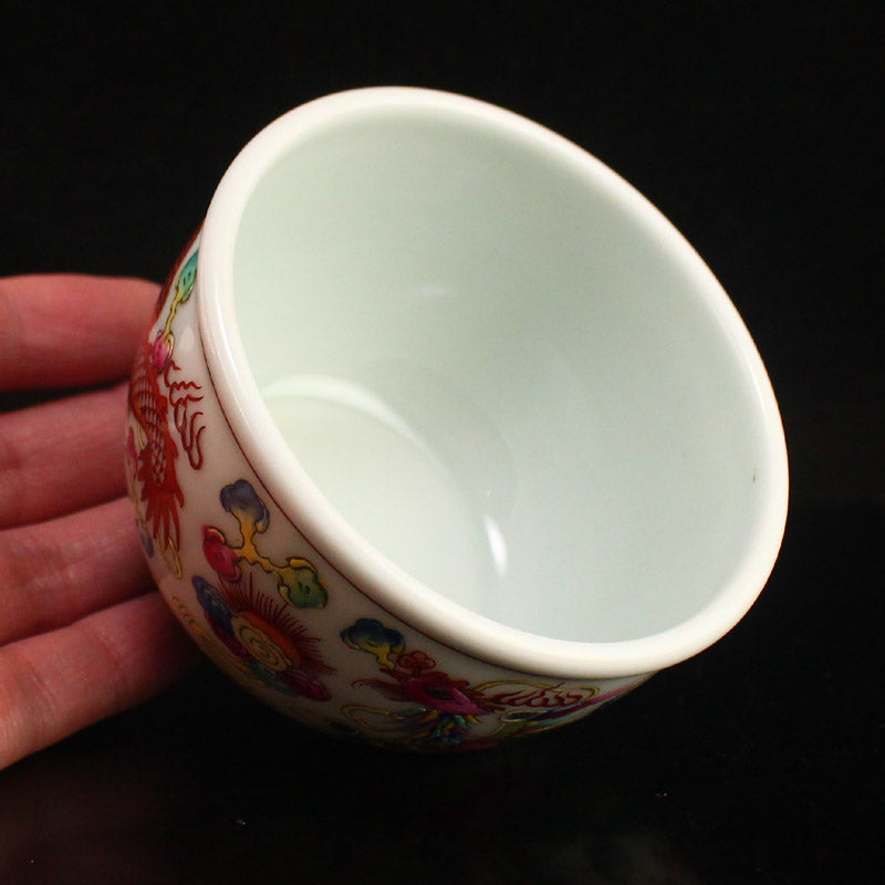 Chinese Famille Rose Dragon Phoenix Design Porcelain Cup