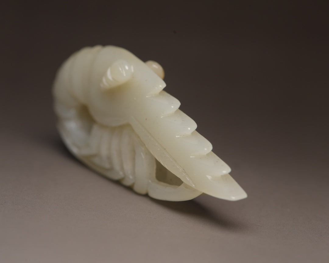 Chinese Natural Hetian Jade Carved Shrimp Pendant