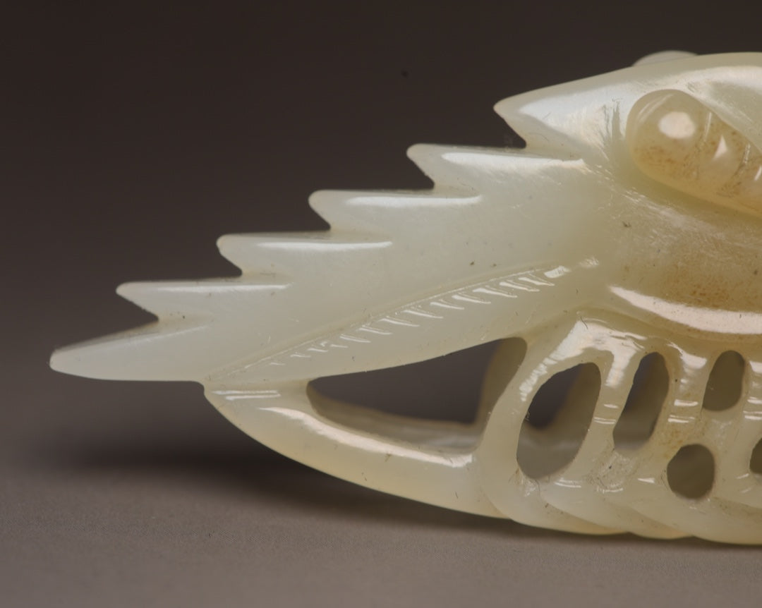 Chinese Natural Hetian Jade Carved Shrimp Pendant