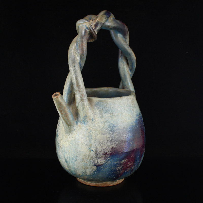 Vintage Chinese Variable Glaze Jun Kiln Porcelain Handle Pot