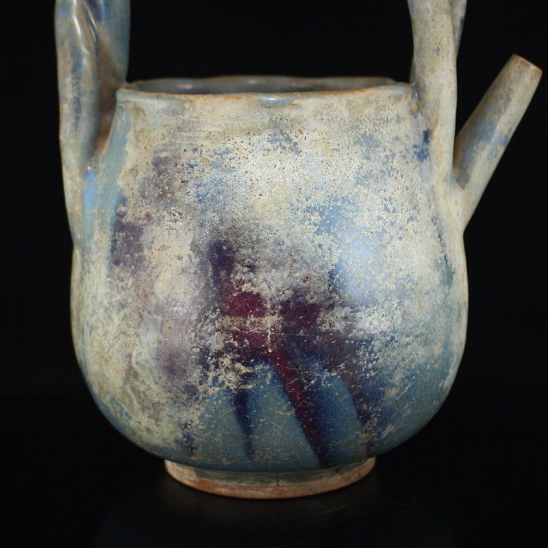 Vintage Chinese Variable Glaze Jun Kiln Porcelain Handle Pot