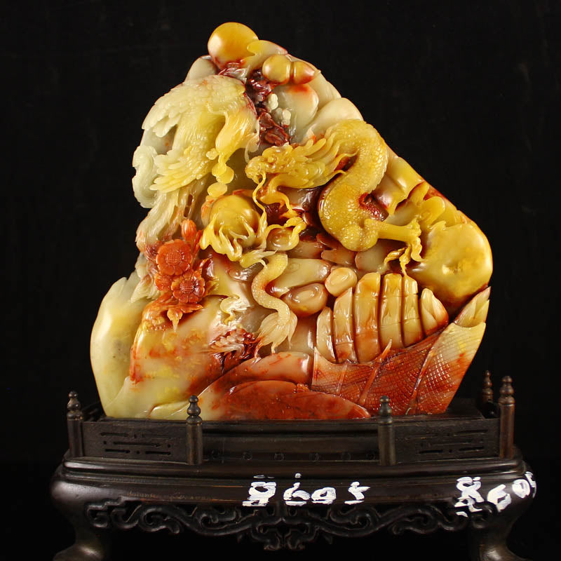 Chinese Shoushan Stone Dragon & Phoenix Statue