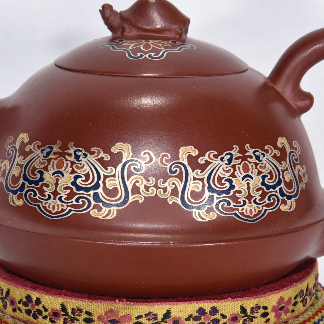 Chinese Gilt Gold Famille Rose Yixing Zisha Clay Turtle Teapot w Box