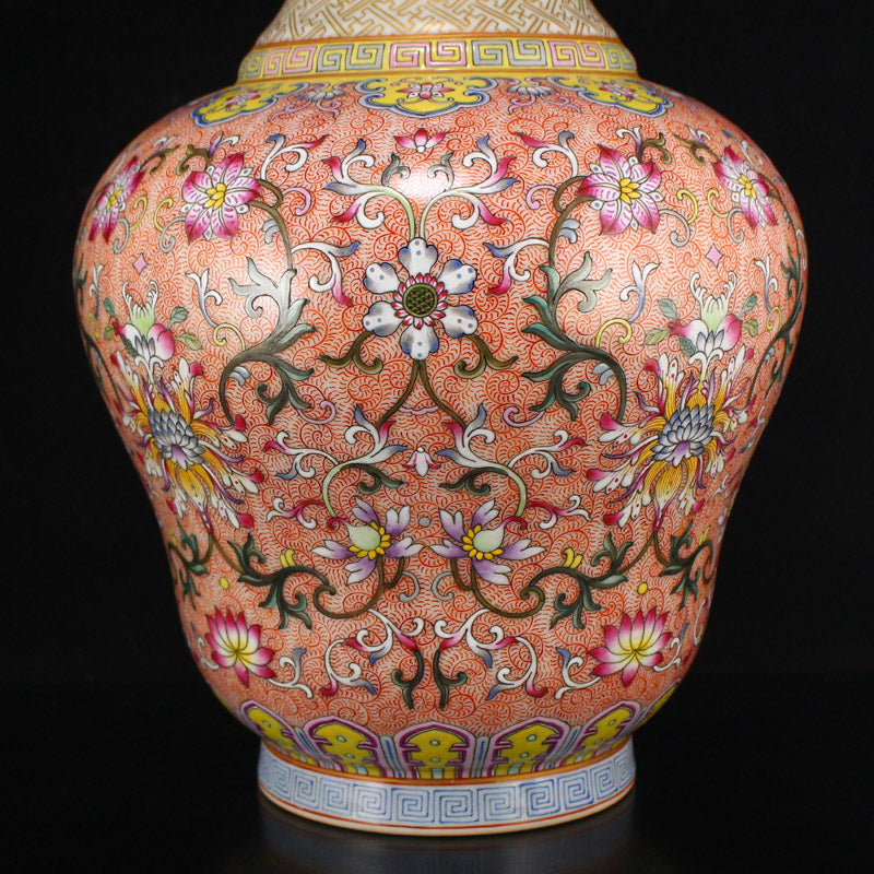 Superb Chinese Gilt Gold Famille Rose Double Ears Porcelain Big Vase