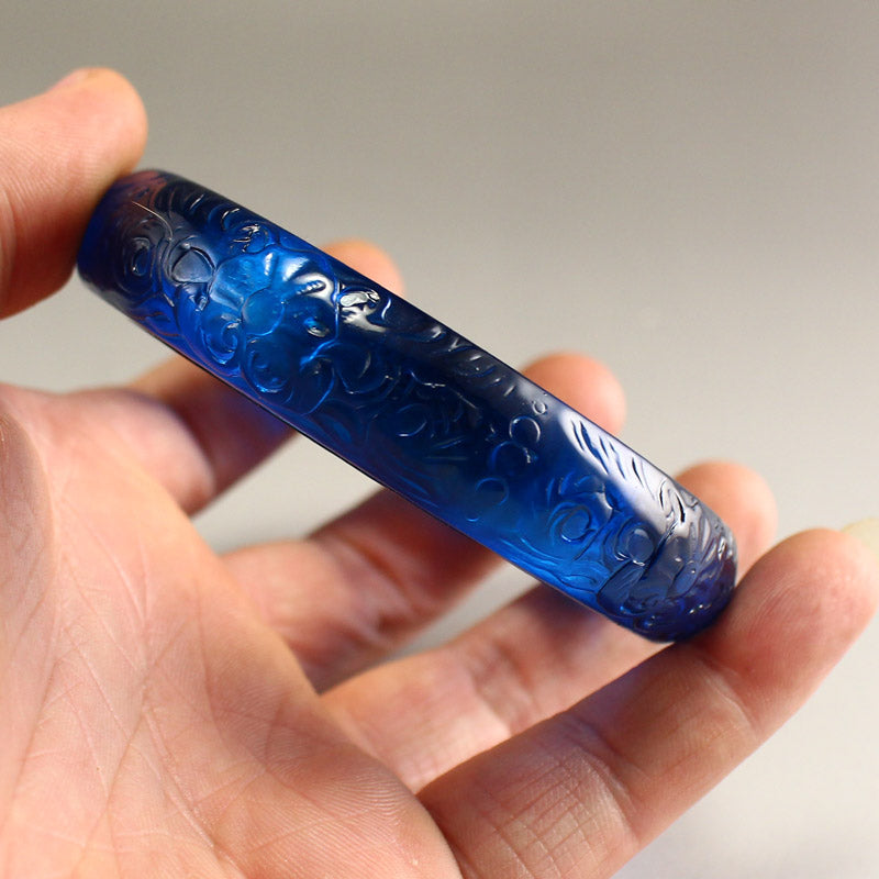 Inside Diameter 57mm Beautiful Inlaying Gold Edge Blue Peking Glass Bracelet