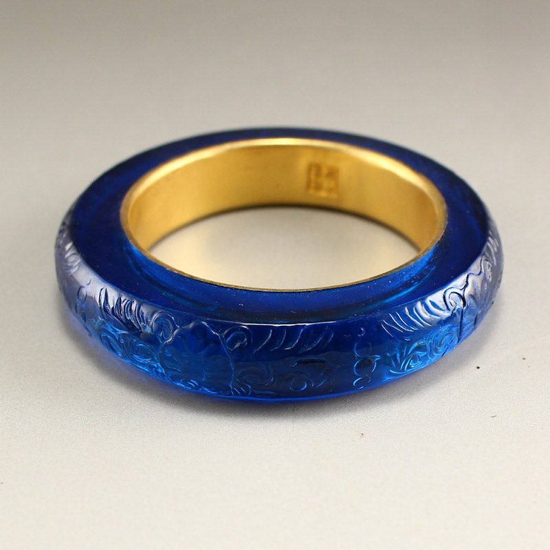 Inside Diameter 57mm Beautiful Inlaying Gold Edge Blue Peking Glass Bracelet