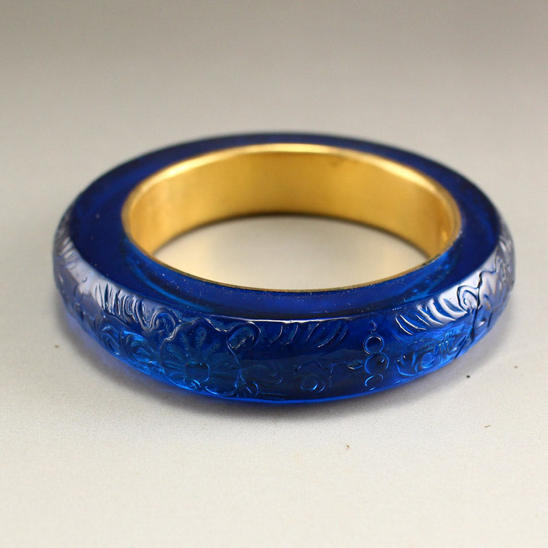 Inside Diameter 57mm Beautiful Inlaying Gold Edge Blue Peking Glass Bracelet