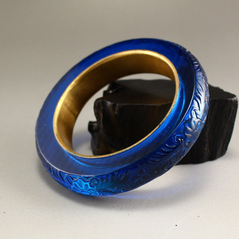 Inside Diameter 57mm Beautiful Inlaying Gold Edge Blue Peking Glass Bracelet