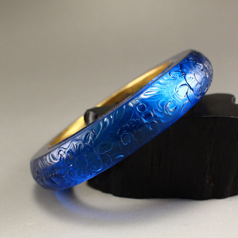 Inside Diameter 57mm Beautiful Inlaying Gold Edge Blue Peking Glass Bracelet