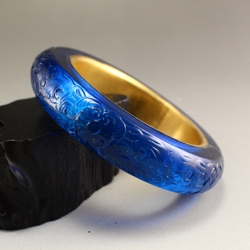 Inside Diameter 57mm Beautiful Inlaying Gold Edge Blue Peking Glass Bracelet