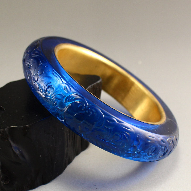 Inside Diameter 57mm Beautiful Inlaying Gold Edge Blue Peking Glass Bracelet