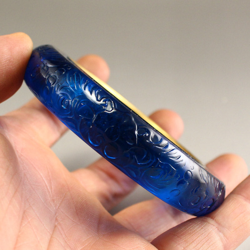 Inside Diameter 57mm Beautiful Inlaying Gold Edge Blue Peking Glass Bracelet