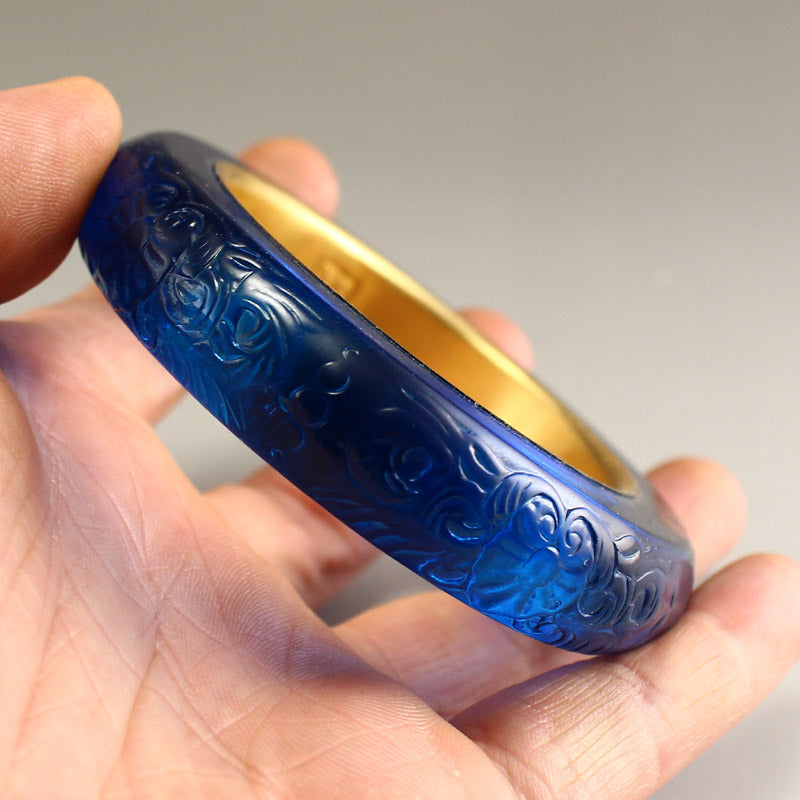 Inside Diameter 57mm Beautiful Inlaying Gold Edge Blue Peking Glass Bracelet